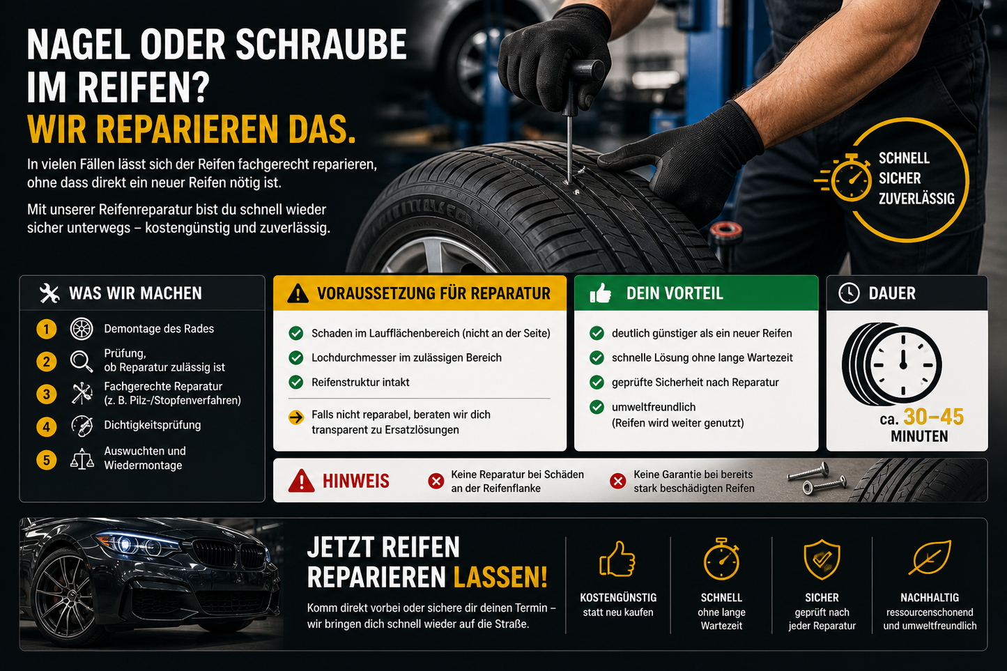Reifen reparieren (Nagel / Schraube)